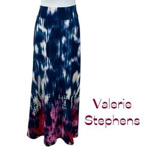 Valerie Stevens Navy Pink Boho Vacation Beach Tie Dye Maxi Skirt NWOT Size S